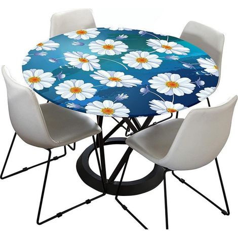 Nappe ronde 180cm lavable avec effet lotus, élastique, pour jardin & extérieur