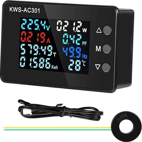 Compteur électrique, KWS-AC301 Voltmètre Ampèremètre Wattmètre Compteur d'énergie avec Transformateur de Type Fermé et Capteur de Température 100A AC 50-300V (1/5)