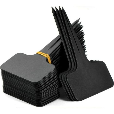 100 pièces Etiquette Jardin Exterieur Marqueurs en Plastique de Plantes Type T Plastique Etiquette Potager avec Stylo étanche Etiquetage Réutilisable et Accessoires pour Plantes(Noir） (1/5)