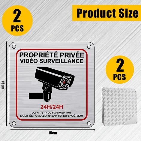 Panneau Camera Surveillance Aluminium, 2 Pièces 15×15 cm Sécurité de La famille 24H Vidéo Panneau Camera Surveillance avec Autocollant et Trous Pré-percés pour Intérieur/Extérieur