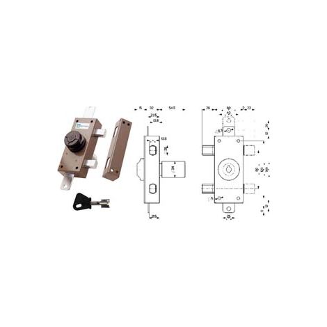 SERRATURA TRIPLICE APPLICARE CON POMOLO A POMPA 34329- - mm.30 cilindro ø mm.34 (34329V600X) - 1 pezzi MOTTURA