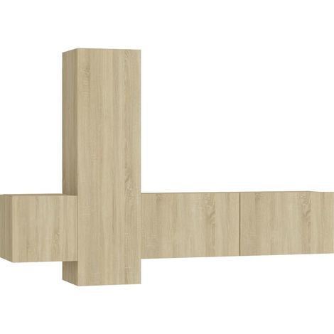 Conjunto de muebles mueble aparador TV televisión salón dormitorio salón 3 piezas roble sonoma madera contrachapada marrón 020024614