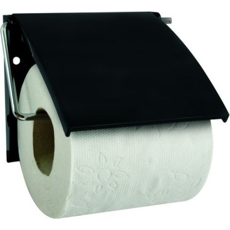MSV PORTE ROULEAU PAPIER WC MURAL PS & ACIER CHROMÉ NOIR 141901 (1/3)