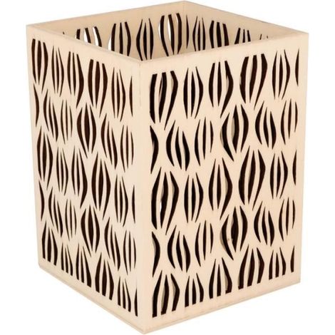 Photophore rectangle en bois - Boho - Petites vagues - 13,3 x 10 cm