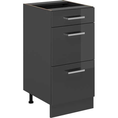 Mobiletto base per cucina R-Line, Antracite lucido, 40 cm con cassetti, senza piano di lavoro, Vicco