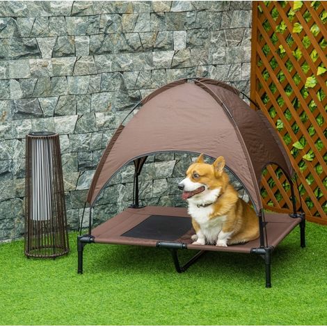 Lit surélevé pour chien avec auvent, 92 x 76 x 90 cm, respirant, marron HAVRYA (1/2)