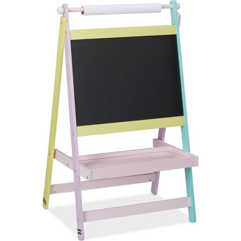 Lavagna educativa per bambini con rotolo di carta 48 x 30 x 30 cm mobile design colorato in legno rosa 130011100