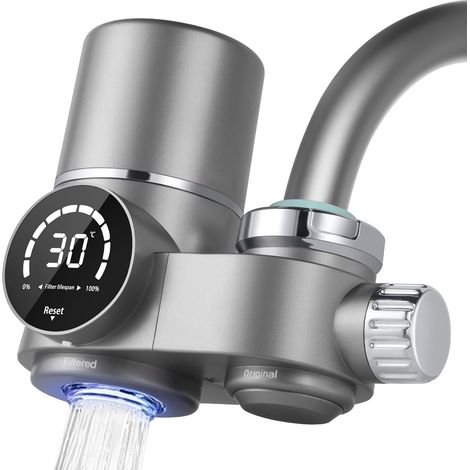 Wasserhahn-Wasserfilter, Wasserfiltersystem mit LED-Anzeige, inkl. 1 Kartusche, 8 Filterschichten, entfernt Verunreinigungen, Chlor, Bleichmittel, Würmer, einfache Installation (1/5)