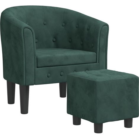 Fauteuil lounge design moderne avec repose-pieds dossier arrondi en velours vert foncé DEC026847
