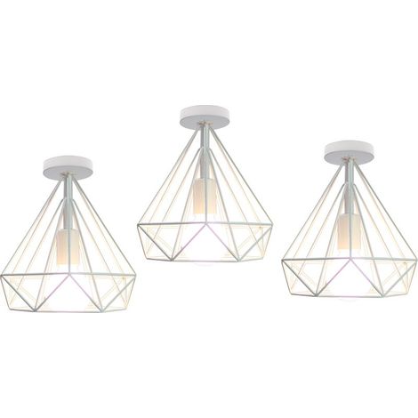 Plafonnier Industrielle Cage forme Diamant Blanc Lustre Suspension en Metal Fer Luminaire pour Cuisine Couloir 3PCS (1/5)