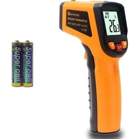 Laser Thermometre Infrarouge Pistolet Thermomètre Numérique -50-400°C Point Laser Pistolet Alimentaire Grade Professionnel Enregistreur 2×AAA Incluses (Jaune) (1/4)