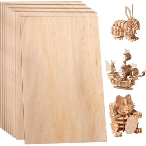 Lot De 10 Feuilles De Bois De Balsa-400X250X5Mm-Feuilles De Contreplaqué Brut Pour Projets De Bricolage,Modélisme En Bois,Py[CA155] (1/5)