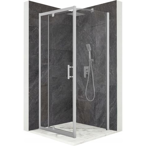 Mampara de ducha - 80 x 80 x 195 cm - Puertas abatibles - Cristal de seguridad templado de 6 mm - Acabado cromado (1/5)