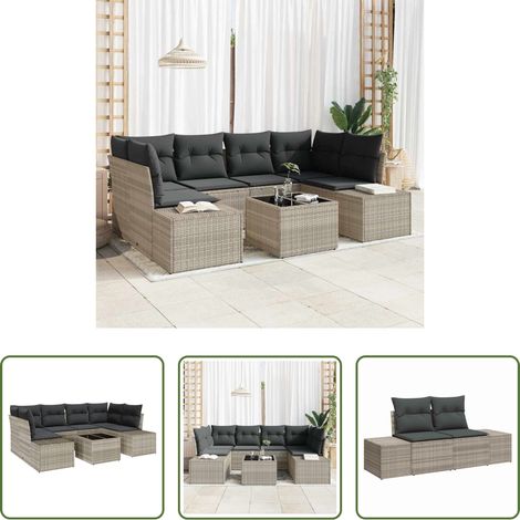 vidaXL Poly Rattan - Sofa Set mit Kissen 7 pcs Hellgrau Poly Rattan (1/5)