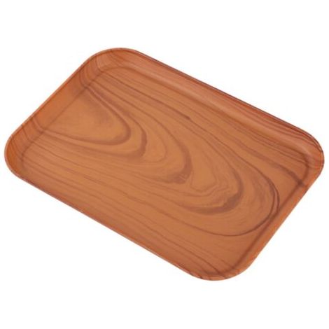 Vassoio effetto legno in stile vintage, piatto in plastica PP, vassoio per dessert e snack, vassoio da tè, vassoio extra-large da 43 cm - effetto legno scuro (1/5)