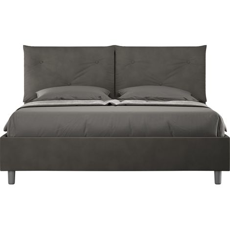 Letto Matrimoniale 160x200 cm con Rete e Contenitore Giroletto con Alzata Comoda Imbottito in Microfibra Appia Grigio (1/5)