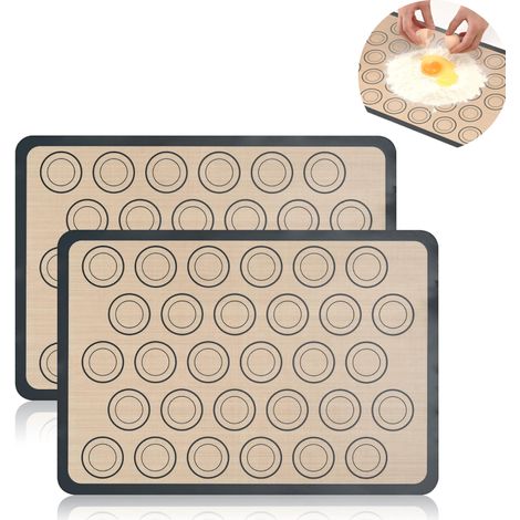 Set 2 tapis silicone macarons motif cercle gris beige (1/4)