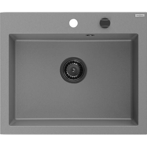 Mexen Elix fregadero de granito de 1 cubeta 600 x 500 mm, gris, sifón negro - 6525601005-71-B (1/5)