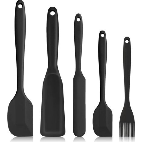 5er Silikon Spatel Set, Hitzebeständig, BPA Frei, Antihaft, Schwarz