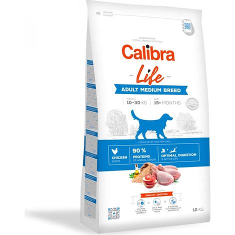 Croquettes CALIBRA DOG life pour chien adulte de race moyenne au poulet, 12 kg