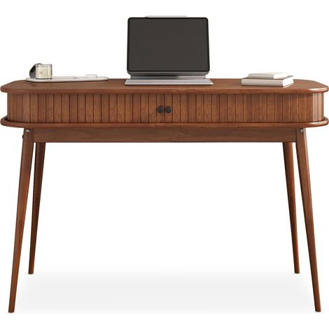Idimex – Bureau droit en pin massif châtaignier – Porte coulissante – Grand espace de rangement – Pieds coniques 40 mm – Dimensions 75 x 113 x 50 cm (1/4)