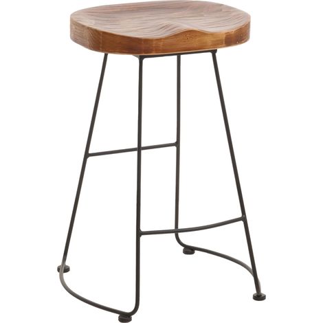 Tabouret de bar HHG-972, chaise de bar tabouret de comptoir tabouret de cuisine, repose-pieds Industrial métal massif-bois structure 3D, brun