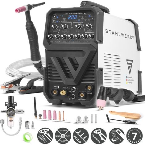 STAHLWERK Saldatrice 3 in 1 Combi AC/DC TIG 200 Pulse CUT ST - Potente, 200 A, adatta per MMA, alluminio e lamiere sottili, con funzione CUT 45 A