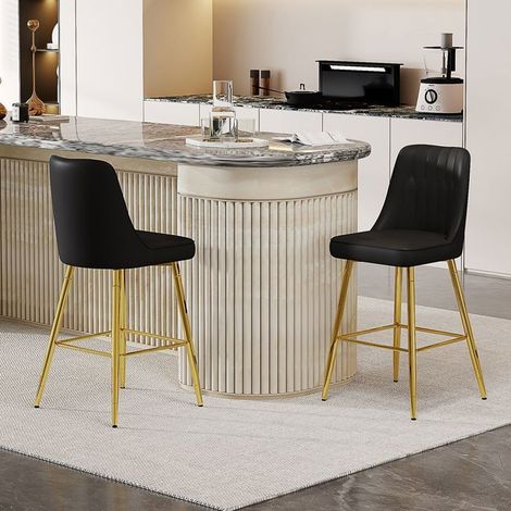 Lot de Chaises 2 pièces cuir PU noir cadre métal doré repose-pieds confortable plusieurs couleurs (1/5)