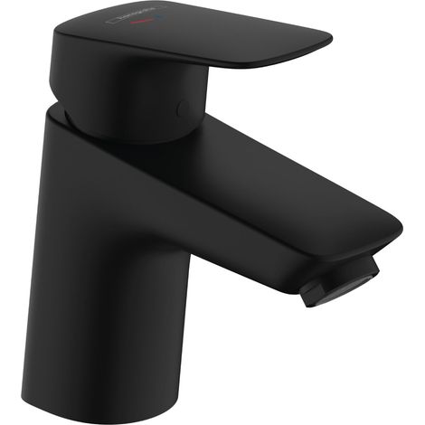 Mitigeur de lavabo avec tirette et vidage, économie d'énergie, Robinet de salle de bain avec hauteur sous bec 70 mm, économie d'eau, Noir mat, 71072670 (1/5)