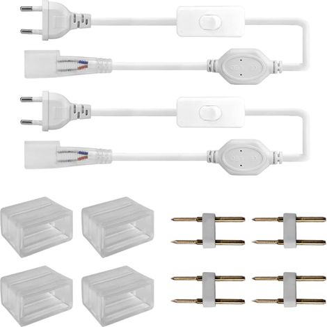 1,5M/59 pouces 2pcs cordon d'alimentation LED, pour 220-240V connectable de bout en bout bande néon LED, comprend 4pcs couvercle d'extrémité, kit de broches 4pcs (1/5)