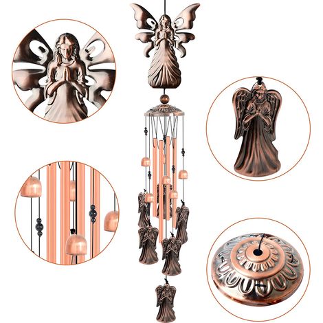 Carillon ange en métal - Cadeau idéal pour maman ou grand-mère - Décoration ange rétro - Cadeau de Saint-Valentin - Décoration de jardin extérieur (1/5)