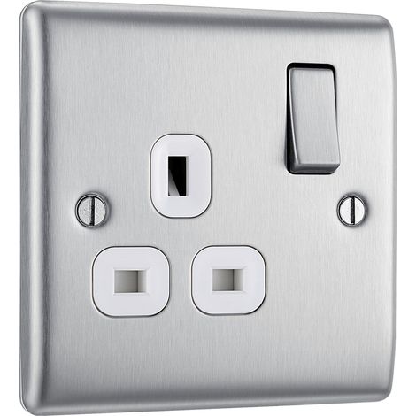 Prise métallique avec interrupteur poussoir simple Noir mat, NBS21W-01 (1/5)