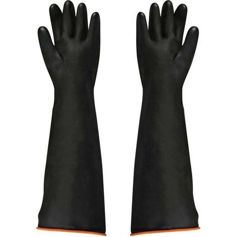 Guanti in lattice neri, 1 paio, 55 cm, resistenti ad acidi e alcali, per uso industriale, guanti da lavoro -Crezuo