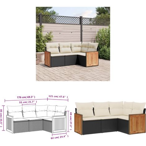 Salon de jardin 4 pcs avec coussins noir résine tressée - Ensemble Salon De Jardin - Meuble Extérieur - Résine Tressée - Rotin Synthétique - Mobilier De Jardin - Home & Living (1/3)