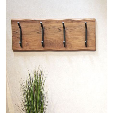 Garderobe murale, patère murale en bois coloris naturel et métal noir -longueur 90 x profondeur 12 x hauteur 36 cm