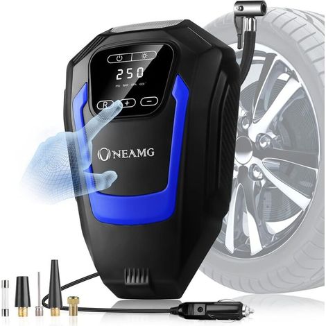 Compresseur d’Air Portatif 12V, Compresseur Voiture d'air Digital Portable 12V 120W Auto Gonfleur Pneus, Electrique Compresseur Air Numérique avec Lampe LED, 3M Câble pour Voiture Vélo