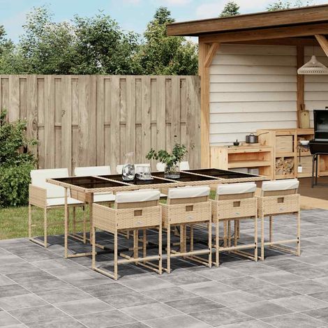 9-tlg. Garten-Essgruppe mit Kissen Beige Poly Rattan (1/5)