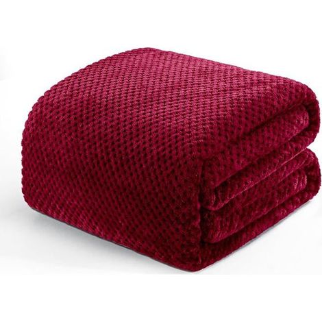 1 pièce Plaid Polaire Extra Large, Doux et Chaud, Couverture Polaire Texturée Gaufrée, 150 x 200 cm, Bordeaux, pour Canapé et Lit