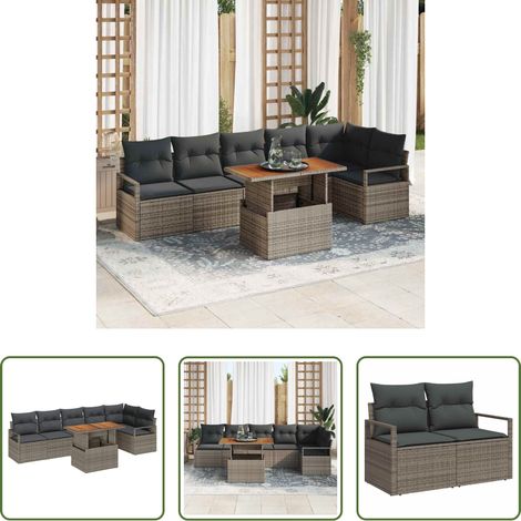 Poly-Rattan - Garten Essgruppe mit Kissen 7 pcs Grau und Braun (1/5)