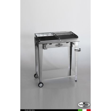 Grill 8.4 Inox Piastra mista - Senza portapiatti - Senza paraschizzi - Con kit mensola e ruote - Satinato - barbecue, griglia, giardino, carne, a gas, acciaio made in Italy