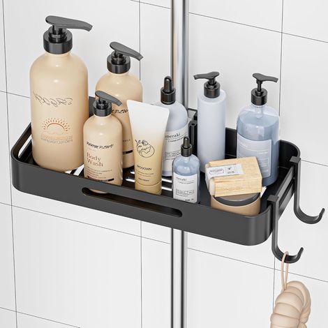 Étagère Douche sans Perçage, Serviteurs de Douche Aluminium Noir (1/5)