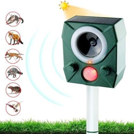 Alovez Solar-Tierabwehr, Katzenabwehr für draußen, Ultraschall-Vogelabwehr, Mäuseabwehr, Ultraschall-Solarladung, USB-Aufladung, Garten für Höfe, Bauernhöfe, Felder (Grün)