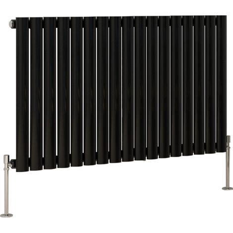 Designer Oval Column Radiator Bathroom Central Heating Rads Black with Angle Square Valve Horizontal Single 600x1003mm (1/2)