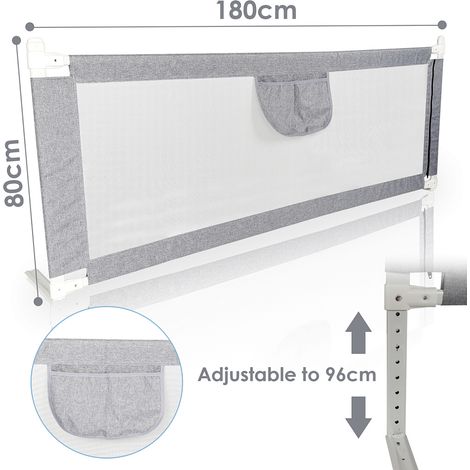 Wolketon 180cm Rausfallschutz Baby Bettgitter Schutzgeländer, Höhenverstellbar Kinderbettgitter Tragbare Bettschutzgitter (Grau) (1/3)