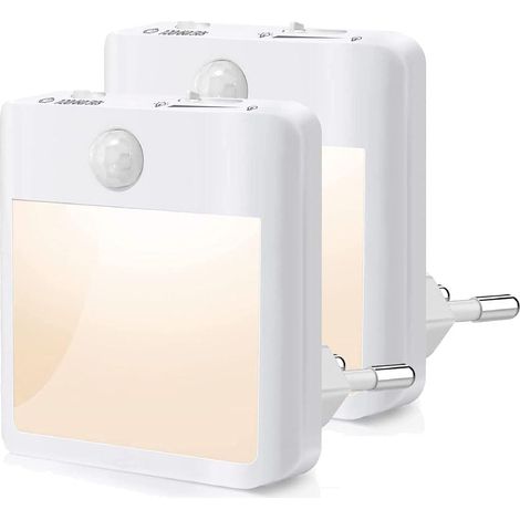 Veilleuse avec détecteur de mouvement (lot de 2) Veilleuse pour enfants,lumière blanche chaude 2700 K, pour placard, couloir, escalier, chambre (1/5)
