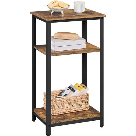Table d'Appoint Industrielle, Bout de canapé en Bois Vintage, Table de Chevet avec 3 Étagères de Rangement pour Salon Chambre Bureau Cuisine Brun Rustique 40 x 30 x 74,5 cm (1/5)