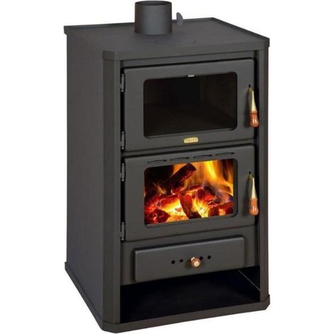 Prity – Cuisinière à bois avec four 14 kW – Efficacité 75-80% – Dimensions 570x530x930mm – Acier avec chambre de combustion doublée de briques réfractaires