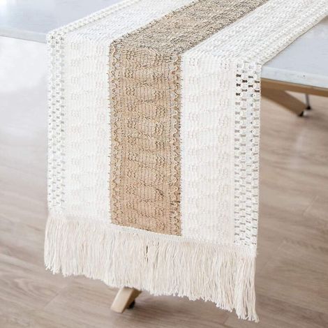 Tischläufer aus Makramee, Tischläufer aus natürlichem Jute, Tischläufer aus Baumwolle im Boho-Patchwork-Stil mit Tasse (1/5)