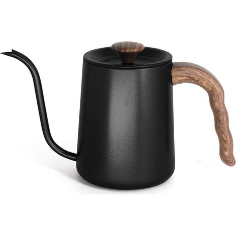Bouilloire à café filtre - Bouilloire à col de cygne - Bouilloire à eau chaude - Cafetière - Acier inoxydable - 600 ml - Noire (1/5)
