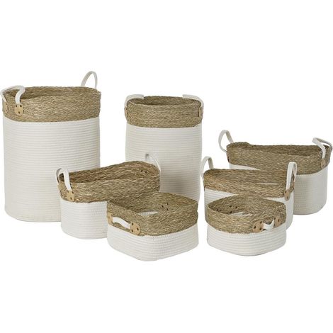 Korb-Set DKD Home Decor Weiß Braun Naturfaser 41 x 41 x 52,5 cm